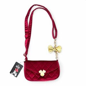 Disney Minnie Mouse Burgundy Quilted Velvet Crossbody Bag NWT